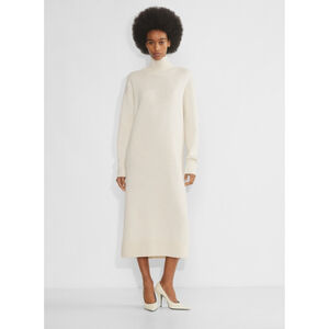 Zara Womens Small Cream Knit Long Sleeve High Neck Midi Dress Career Elegant
